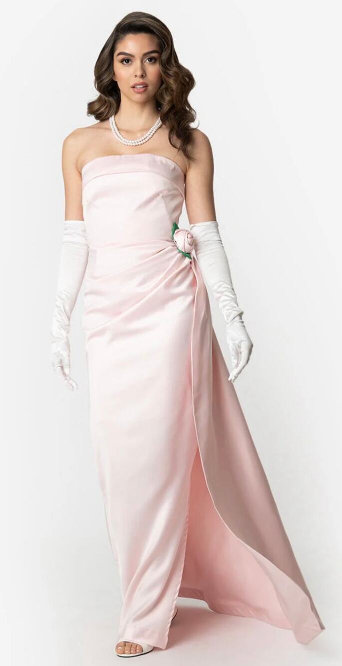 Unique Vintage Barbie Pink Satin Strapless Enchanted Evening Gown M NWT